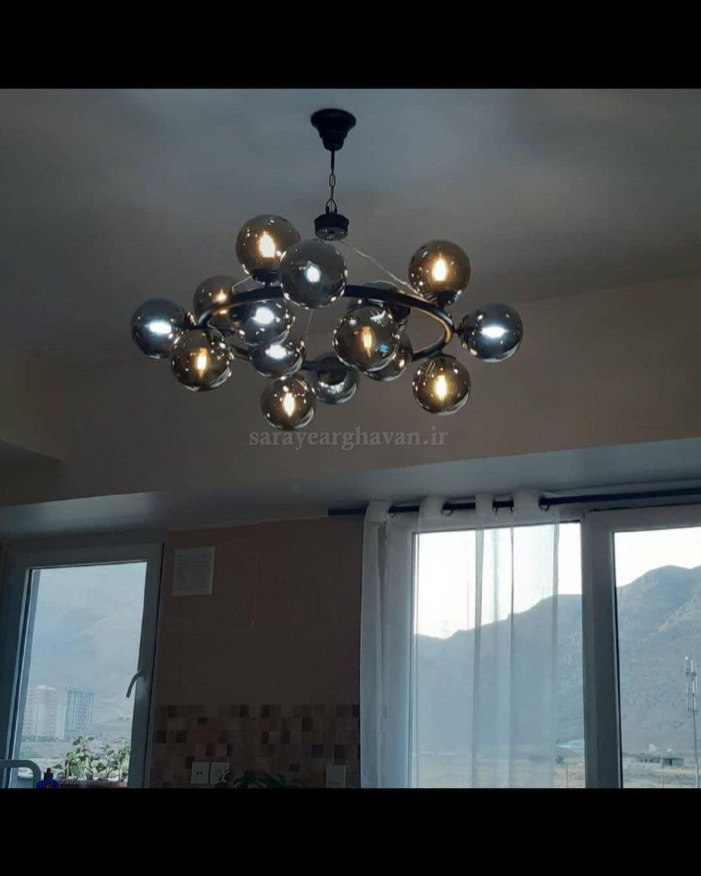 لوستر آویز رینگی مولکولی مدرن فلزی 20 شعله طرح ابری شیک (ارسال با حباب ) A139