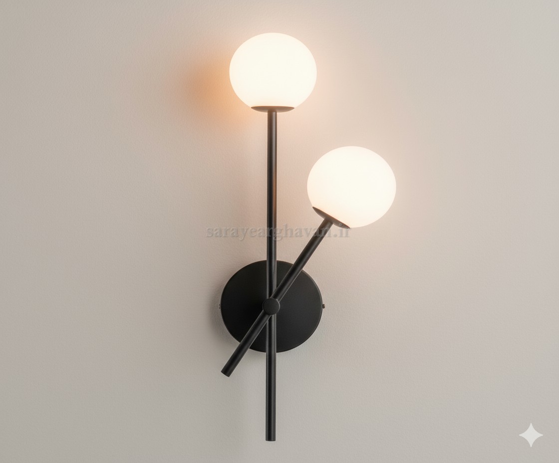 دیوارکوب(چراغ دیواری) مدرن فلزی 2 شعله، ارسال با حباب D122