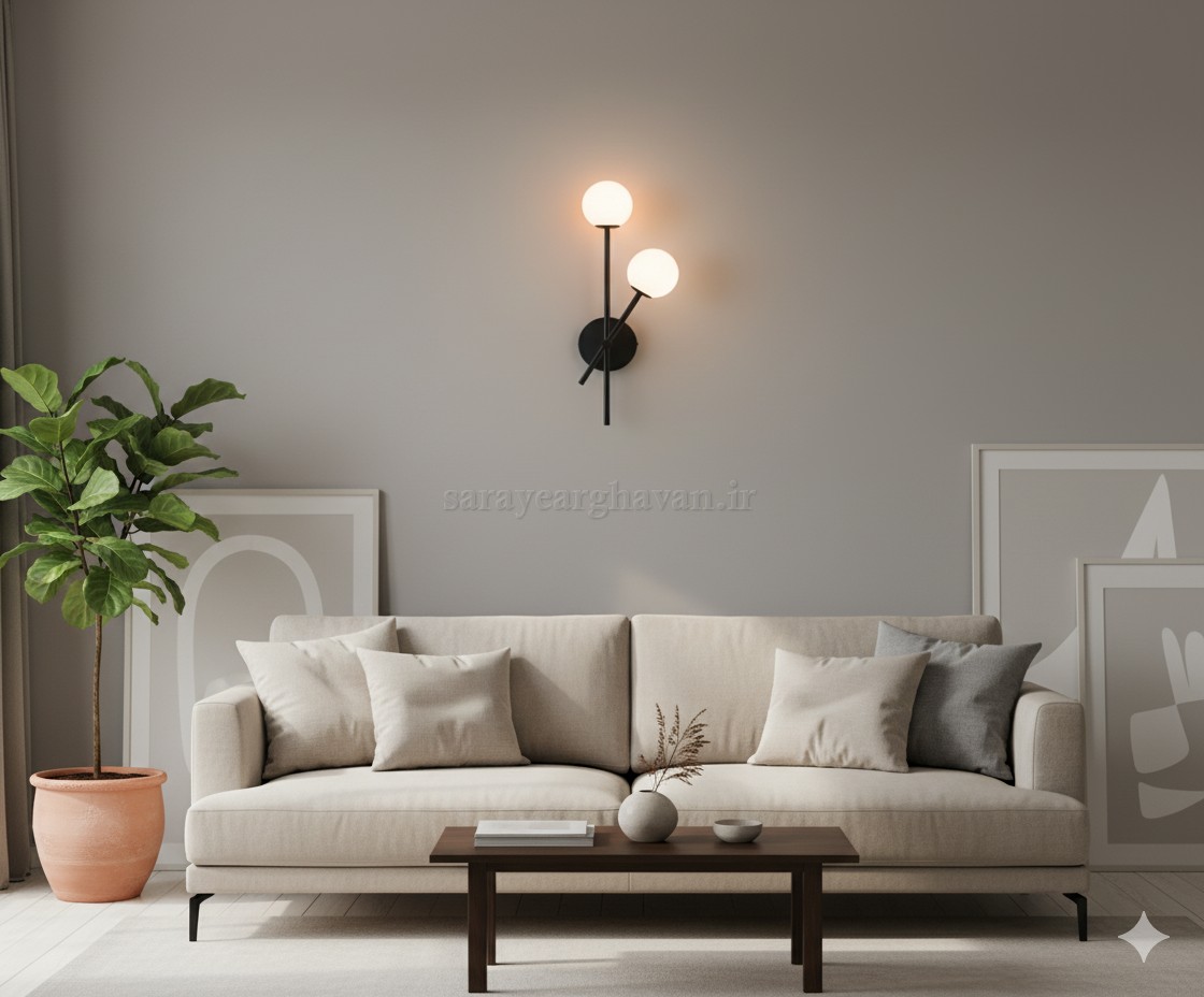 دیوارکوب(چراغ دیواری) مدرن فلزی 2 شعله، ارسال با حباب D122