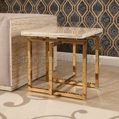 میز عسلی و جلو مبلی مدرن فلزی (رویهMDF،وکیوم طرح سنگ یاشیشه) M151