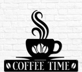تابلو دکوراتیو فلزی مدرن، کد T145 | تابلو کافیشاپ Coffee Time | مینیمال_دکور دیواری لیزری