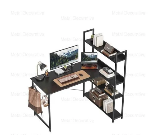 میز تحریر و اداری و کامپیوتر کد P105 | بدنه فلزی با صفحه رویی MDF | با کتابخانه 4 طبقه
